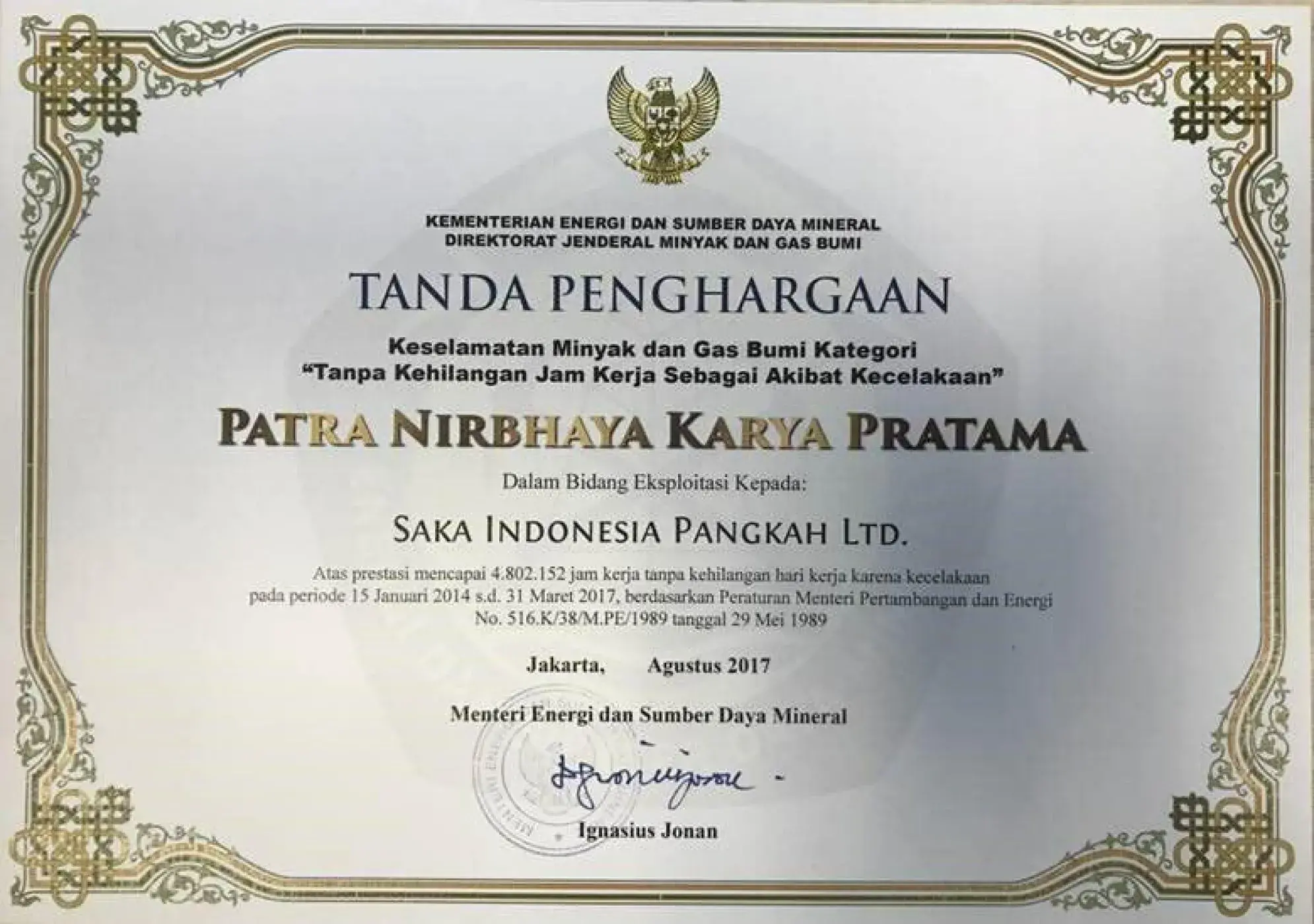 Second Patra Nirbhaya Karya Pratama Award for SAKA